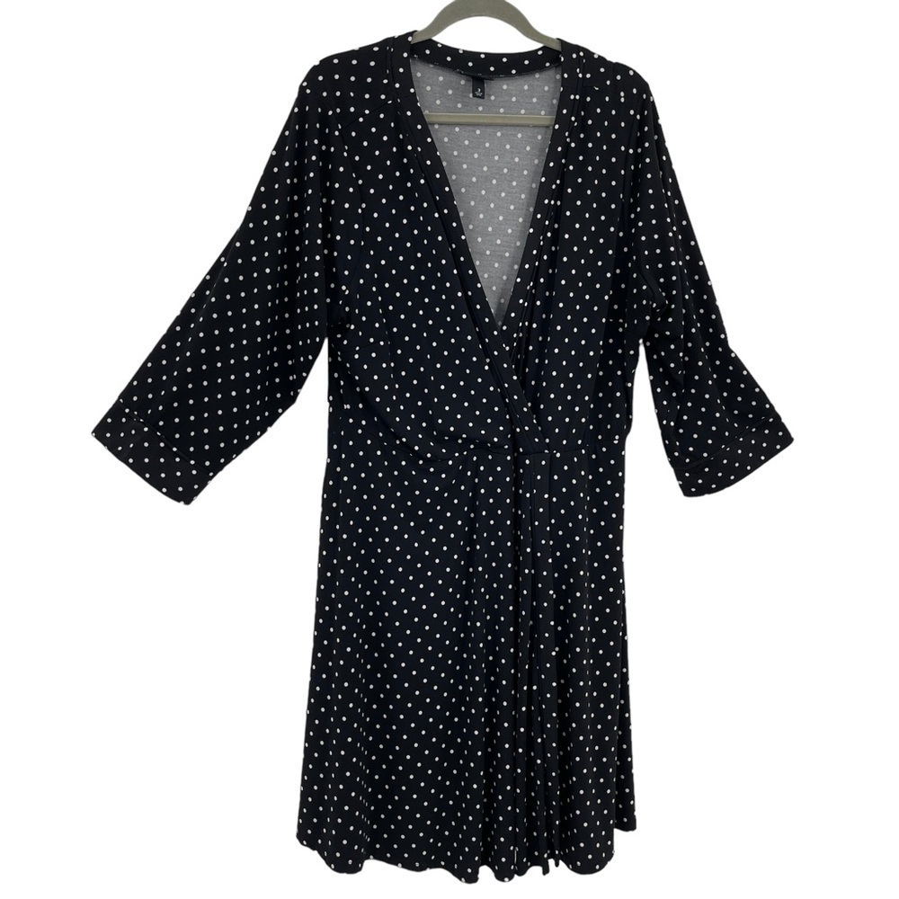 Torrid Faux Wrap Dress Jersey Knit Black White Polka Dot Print Womens Plus 3X